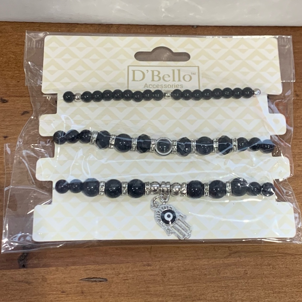 D'Bello Accessories Evil Eye Charm Good Luck Protection Black Beaded Bracelet
